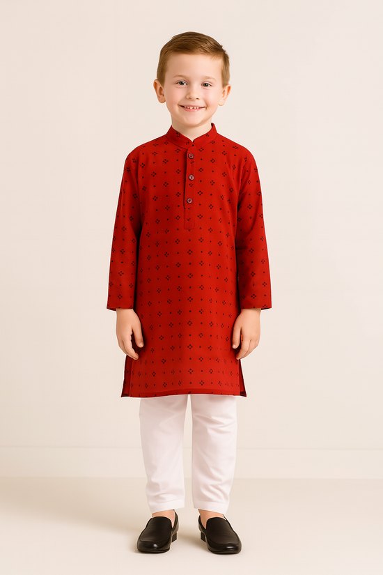 Boys /kids/youth Red kurta white and Pajama  /  set casual comfort wear / festival wear / Indian Ethnic / Traditional wear for kids