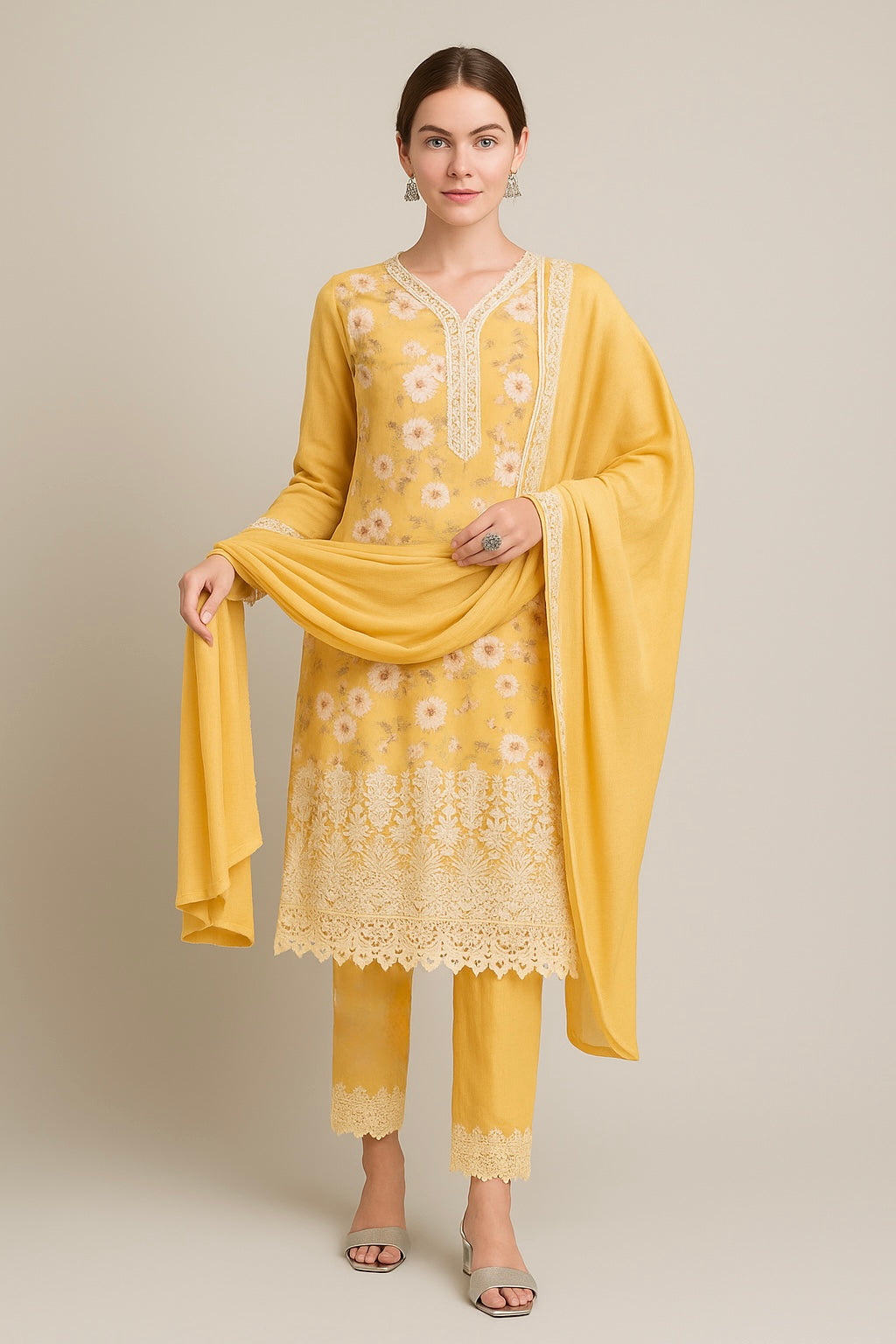 Yellow Long kurta ,pant and duppatta