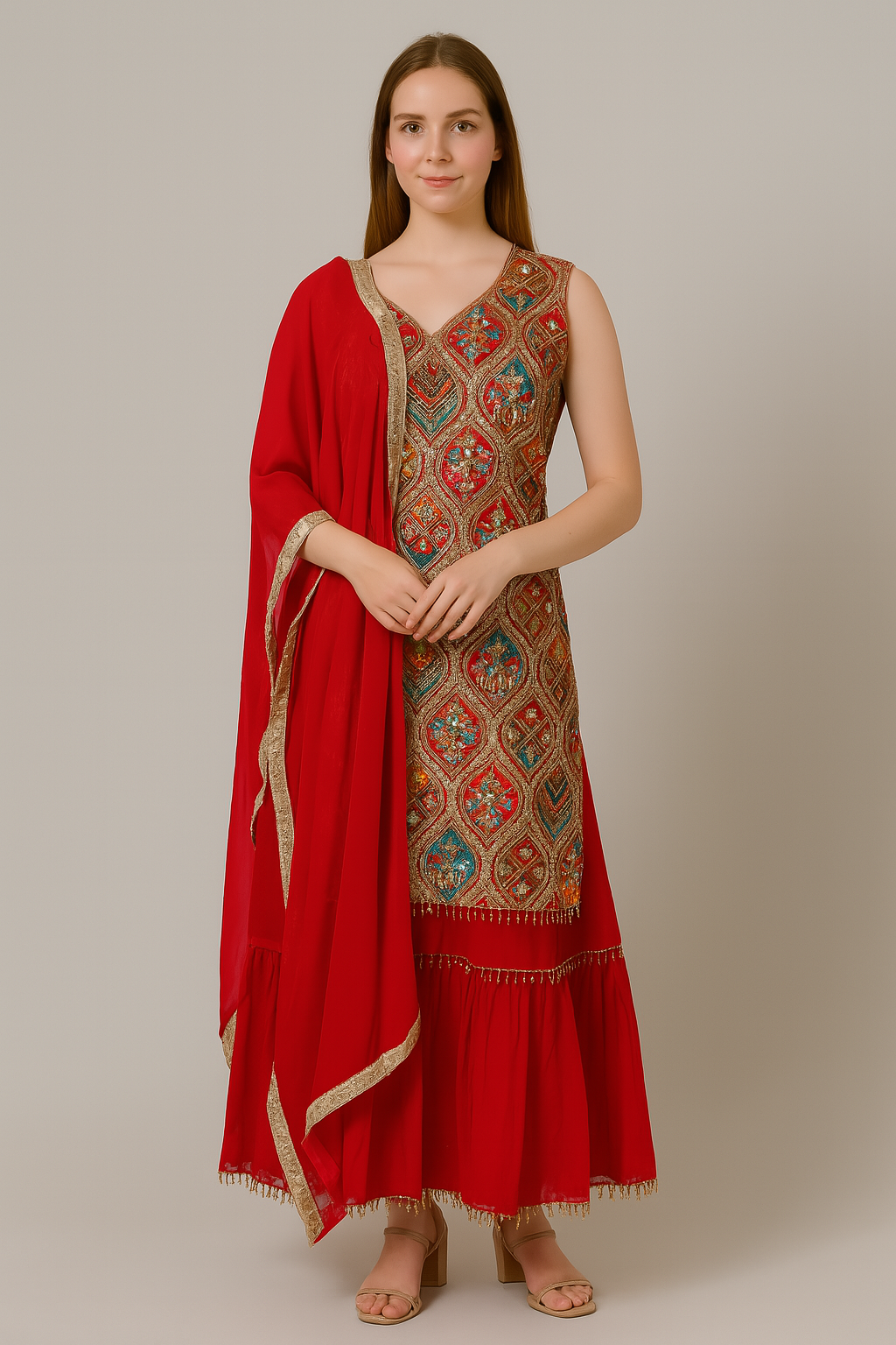 Red Plazzo Suit