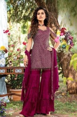 Short kurta mirror work plazzo and duppata
