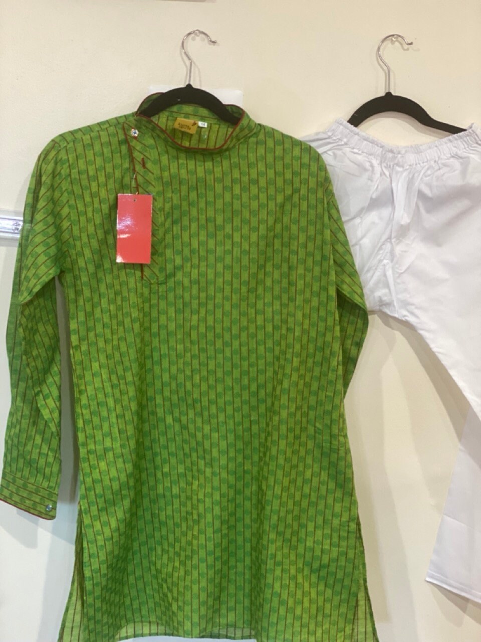 Boys/youth Green kurta and white  Pajama  /  set casual comfort wear / festival wear / Indian Ethnic / Traditional wear for kids