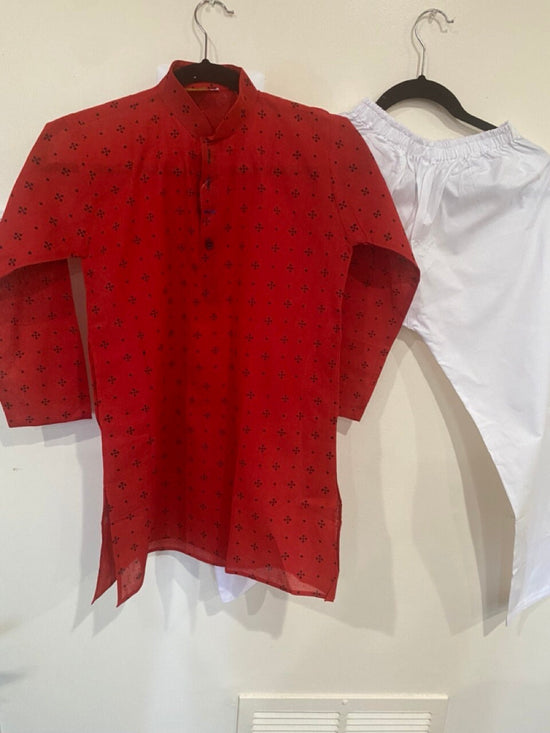 Boys /kids/youth Red kurta white and Pajama  /  set casual comfort wear / festival wear / Indian Ethnic / Traditional wear for kids